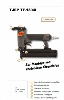 Preview: TJEP TF-18/40 Stiftnagler für Glasleisten inkl.5 Boxen 30mm Stifte