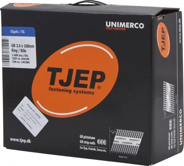 TJEP GR34/100 D-Kopf Streifennägel 34° Rille Verzinkt, 3,4x100mm Maxibox