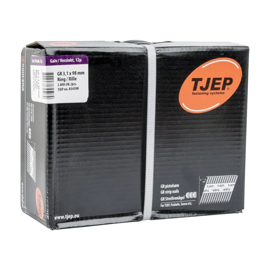 TJEP GR 31/98 D-Kopf Streifennägel 34° Rille Verzinkt, 3,1x90mm Jumbobox