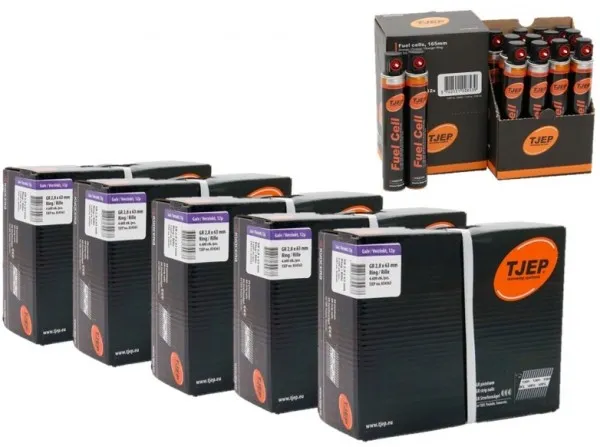 TJEP GR 28/63 D-Kopf Streifennägel Rille Verzinkt, 5 Pakete + GAS